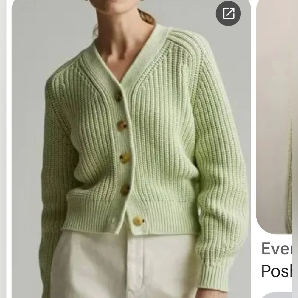 Everlane The Texture Cotton Cardigan Sweater in Seafoam Green - Picture 2 of 7